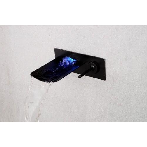 Free ship Modern Bathroom ORB BLACK LED Wall-Mounted Single Handle Waterfall Bath Sink Faucet Square