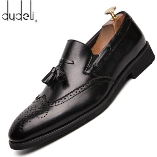 Big Size 38-48 Men Brogue British Oxford Dress Shoes Male Gentleman PU Leather Footwear Zapatos Hombre Flats Tassel Men Loafers
