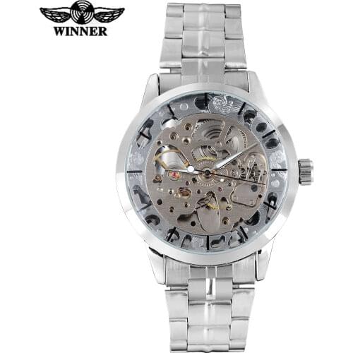 Winner Mens mechanical Watches Fashion Business Automatic Analog Dress Stainless Steel Bracelet Brand Wristwatch Color silver