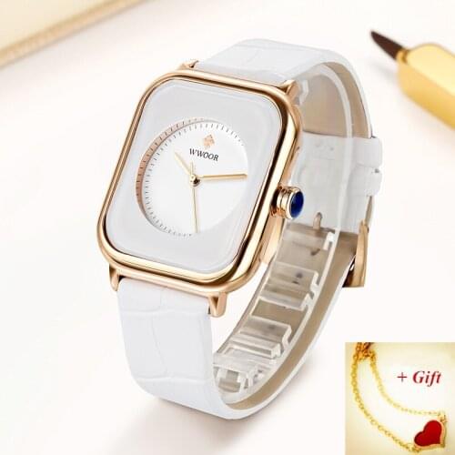 WWOOR Ladies Watches 2020 White Rectangle Minimalism Watch For Women Luxury Brand Leather Quartz Wristwatch Women montre femme