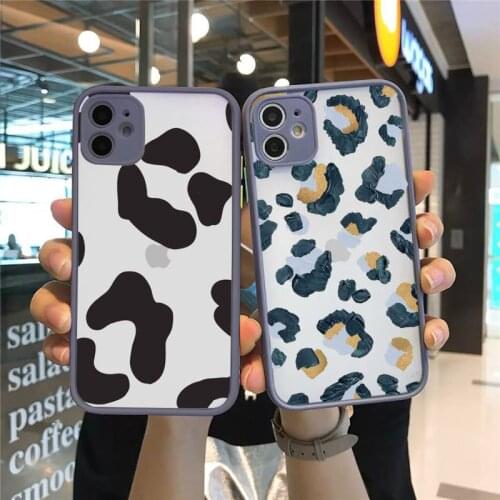 Leopard Print Phone Case For iPhone 12 11 Mini Pro XR XS Max 7 8 Plus X Matte transparent Gray Back Cover