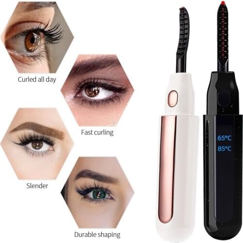 Digital LCD Display Heated Eyelash Curler Rechargeable Quick Curly Long-Lasting Electric Ironing Makeup Eyelash Curler Clip
