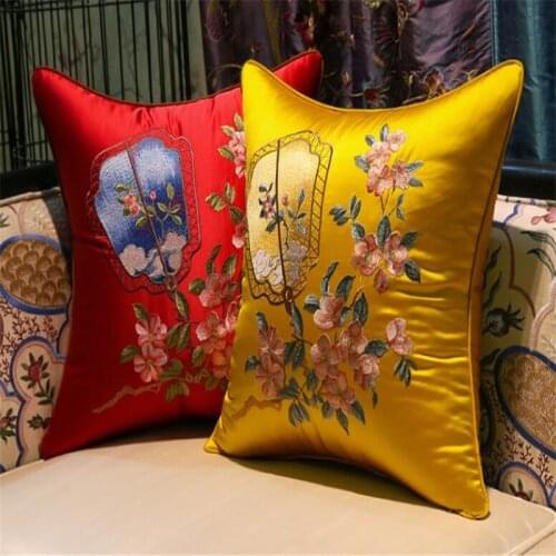 Free Shipping Classical Fan Flower Waist Bloster Cushion With Inner 40x60CM Throw Pillow Embroidery Stain Chair Pad Decorate