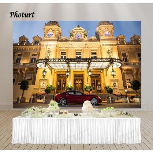 PHOTURT Casino Royale Backdrop Birthday Party Wedding Background Golden Building Red Vehicle Polyester Vinyl Photo Studios Props