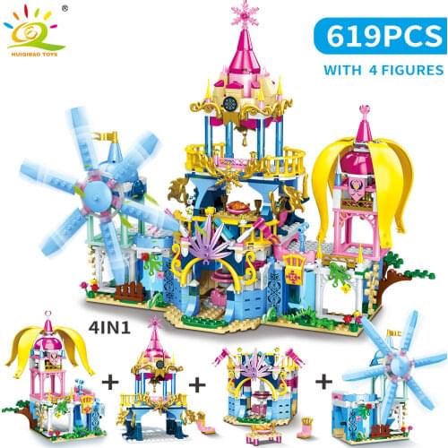 HUIQIBAO 619Pcs City Friend Ice Snow Castle Windmill Building Blocks Princess Girls Friends Figures Bricks Toys Children Gifts