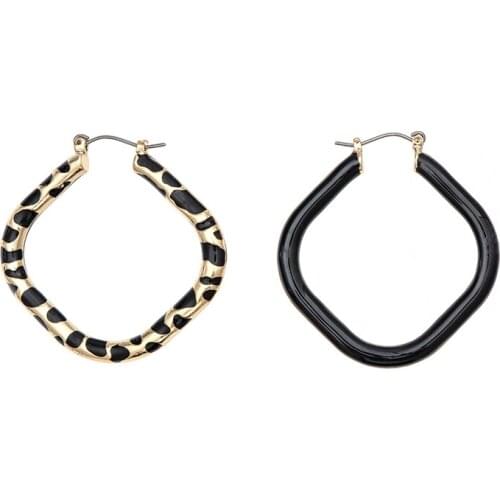 Jaeeyin 2020 Fashion Leopard Big Square Hoop Double Sided Hammered Enamel Geometric Shiny Gold Color Accessory Wholesale New