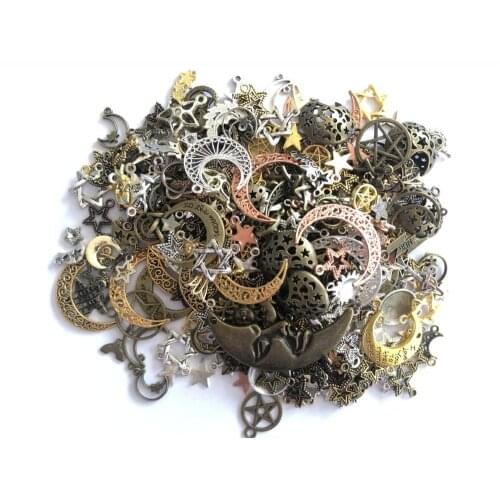 Hot sale metal mixed charm sun moon star antique bronze bracelet necklace handmade jewelry making wholesale DIY jewelry