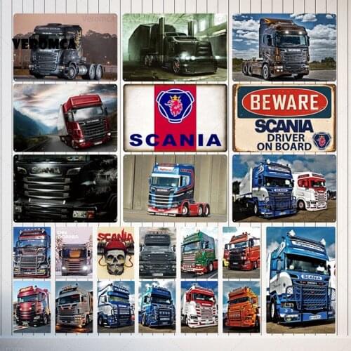Scnaia Metal Poster Trucks Tin Sign Vintage Wall Stickers Plates Plaque Metal Signs for Man Cave Gamer Room Home Decorative