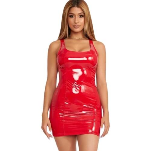 Wet Look Shiny PVC Dress Faux Latex PU Leather Sleeveless Package Hip Vestidos Hot Sexy Clubwear Summer Dresses Minifalda Robe