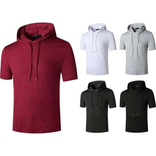 Mens Casual T-shirt Gym Hooded Short Sleeve T-shirt for Muscle Exercise Harajuku