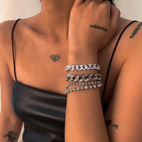 Punk Cuban Bracelet Set Claw Chain Aluminum Cuban Buckle Iron Rhinestone Wrist Chain Bracelet for Women Jewelry Bangle Gift