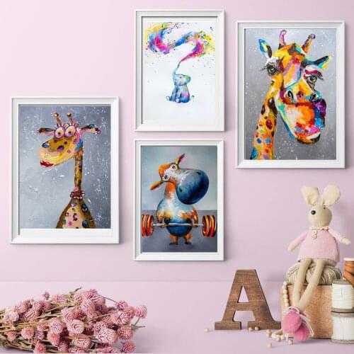 Wall Decor Graffiti Art Animal Giraffe Dog Canvas Painting Wall Art Posters Prints Wall Picture for Kids Room Home Wall Cuadros