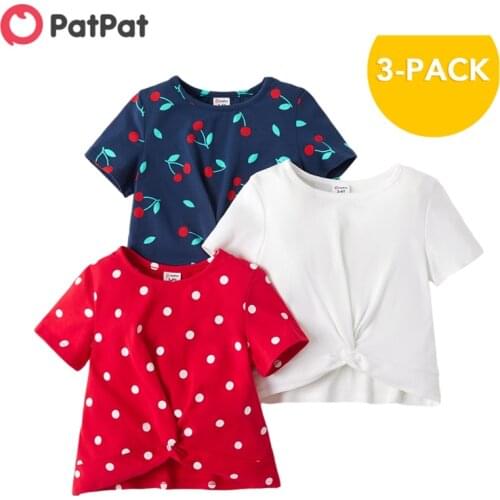 PatPat New Arrival Summer 2021 3-Piece Toddler Girl Cherry Polka Dots Solid Tees Childrens Clothing