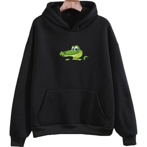 Casual Long Sleeve Sweatshirt Woman Harajuku Hip Hop Pullovers Winter Kpop Crocodile Printed Women Hoodie
