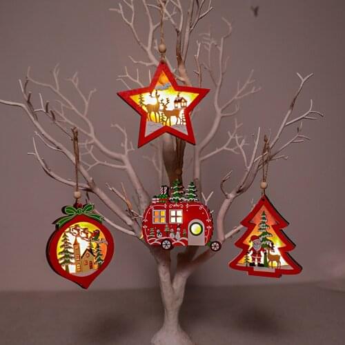 Christmas Wood Ornaments Tree Decorations Wooden Hanging Crafts Santa Claus Snowman Church Deer Hanging Ornaments