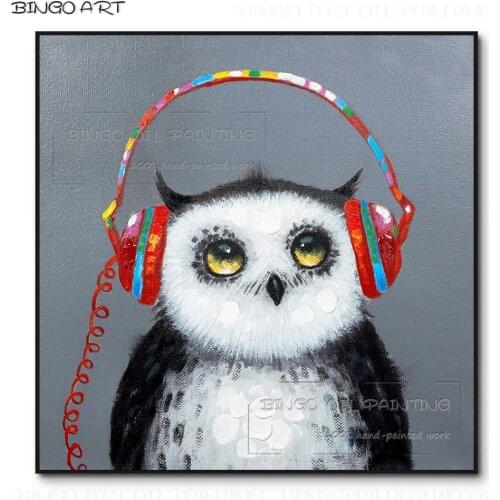 Artist Handmade High Quality Funny Animal Attentive Owl Oil Painting on Canvas Lovely Owl Picture Handmade Owl Knife Painting