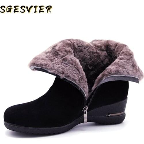 2020 Winter New Warm Wool Fur Ankle Boots Genuine Wool Full Grain Leather Long Plush Snow Boots Women High Quality Wedges Shoes