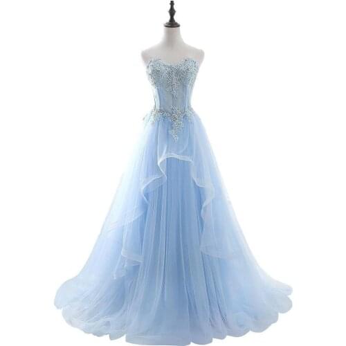 Princess Sky Blue Evening Dress Sexy Backless Long Evening Gown Elegant A Line Women Formal Party Dress vestidos largos