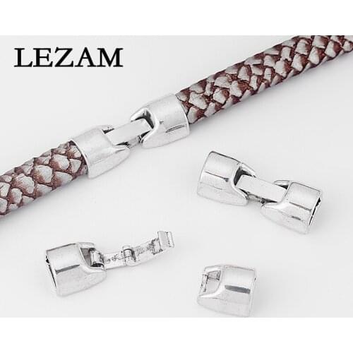 10 Sets Antique Bright 10x5mm End Caps Snap Clasp Bracelet Findings For 10*5mm/5mm Flat/Round Leather Cords