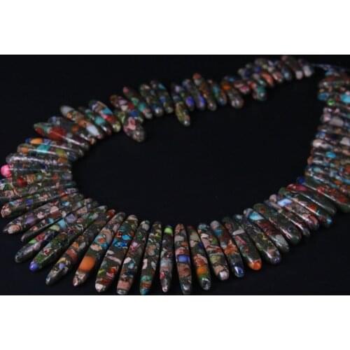 15.5"strand Top Drilled Colourful Imperial Stone Stick Slice Beads,Sea Sediment Emperor Jaspers Point Bullet Pendant Necklaces