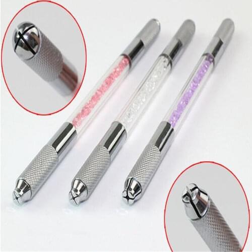 20 Pcs Double Head Permanent Eyebrow Tattoo Pen 3D Microblading Eyebrow Manual Tattoo Guns Machine With Crystal Hand
