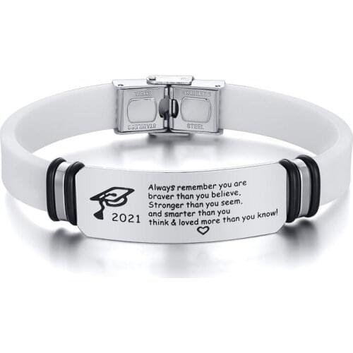 2021 Stainless Steel Curved Brand Silicone Bracelet Steel Color Snap Button Jewelry Fashion and Charm Bacelet for Men