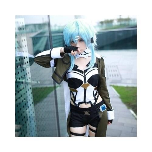Anime! Sword Art Online II Asada Shino GGO Army Green Sniper Uniform Cosplay Costume Custom-made Size For Women Free Shipping