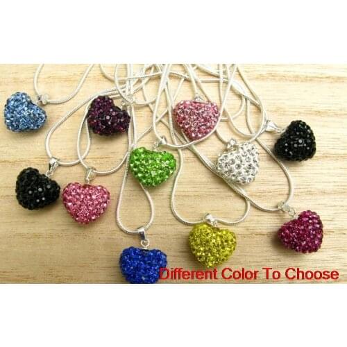 Free shipping mix rhinestone fashion multicolor heart Silver Plated snake chain crystal Necklace th424