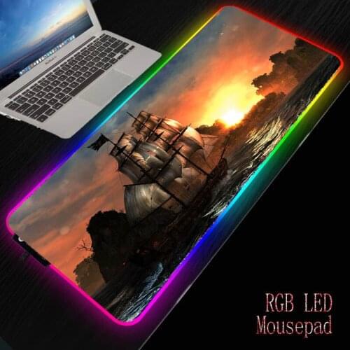 Mairuige Black Flag Sunset Boat RGB Large Gaming Mouse Pad Computer Gamer USB Wired LED Lighting Colorful Luminous Desk Pad