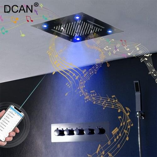 DCAN Luxury Music Shower System Bathroom Shower Faucet Led Rainfall Thermostatic Shower Mixer Massage Music Shower Body Jets