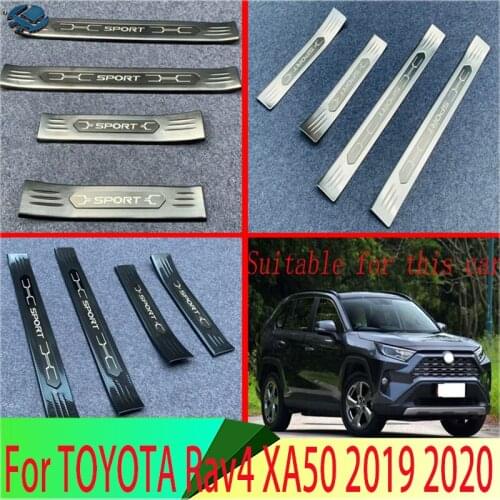 For TOYOTA Rav4 XA50 2019 2020 Decorate Accessories Inner Ouside Door Sill Panel Scuff Plate Kick Step Trim Cover Pro
