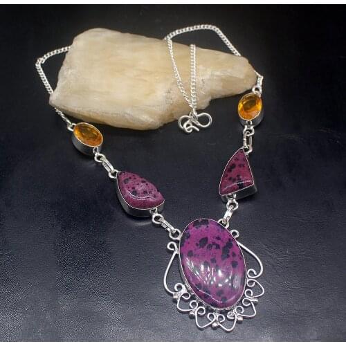 Gemstonefactory Jewelry Big Promotion Unique 925 Silver Dalmatian Jasper Magic Honey Topaz Women Chain Necklace 44cm 202101486