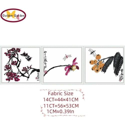 GG FPlum Blossom/Lotus/Loquat Cross Stitch Paintings Embroidery Needlework Set Joy Sunday 14CT 11CT Cross Stitch for Home Decor