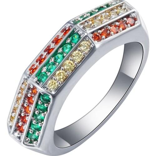 Hot sale Silver plated Rainbow Rings 3 mixed color vintage luxury Wedding ring jewelry Fashion Costume crystal ring