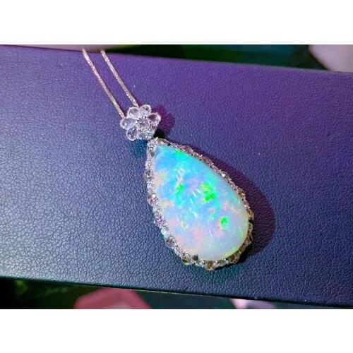 H818 Fine Jewelry Real Pure18 K Gold AU750 G18K Natural White Opal 20ct Pendants Gemstone Necklaces for Women
