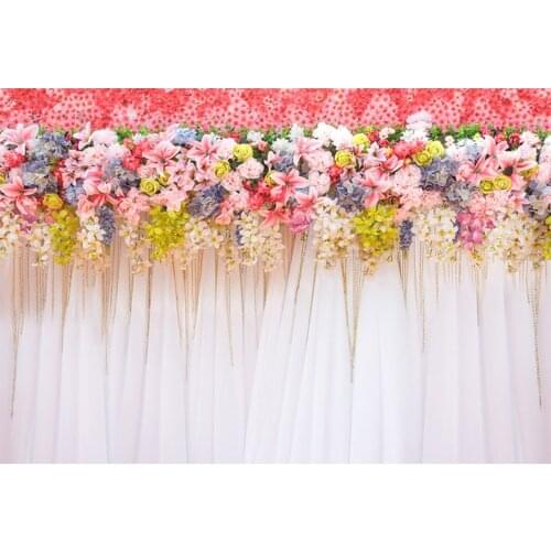 HUAYI Backdrop For Wedding Photography Nice Pink Flower Wall Decor Floral Fabric Bridal Shower Background Horizontal XT-6220