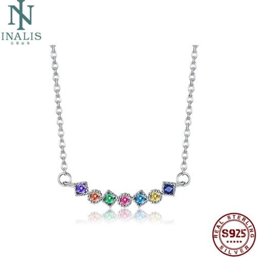INALIS 100% Genuine S925 Sterling Silver Necklace Colorful Shaped Cubic Zirconia Necklaces For Women Wedding Fine Jewelry Gift