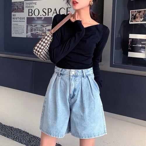 2020 Summer Shorts Women Vintage High Waist Blue Wide Leg Jeans Shorts Ladies Plus Size Womens Denim Shorts Short Femme