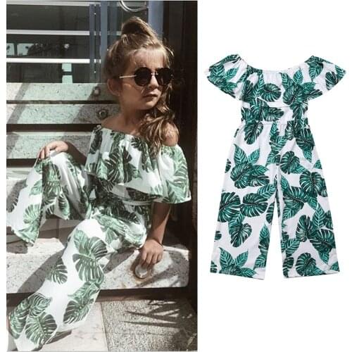Fashion Girl Green Leaf Printing Romper Clothes Girls Summer Outfits Children Clothing