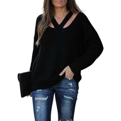 Spring Autumn New Solid Color Sweater Tops For Women V-neck Long Sleeve Female Elegant Knitted Pullover Plus Size