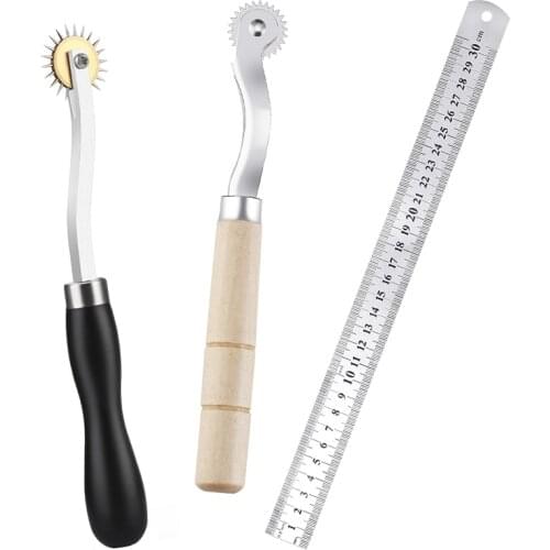 LMDZ Serrate Edge Pattern Tracer Kit Tracing Wheel Rushed Needle Scribing Wheel Leather Tool With Stainless Steel Straight Ruler