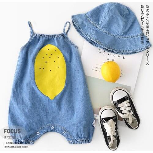 2019 NEW Baby Girls Clothes Summer Sunsuit Pear Print Princess Rompers+Sun Hat Brief Set Infant Outfit Girls Jumpsuit Clothes