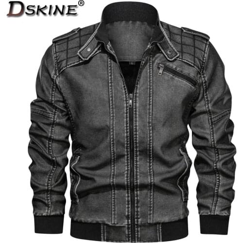 2021 New Mens Leather Jacket Autumn and Winter Washed Leather Coat Mens Fashion Casual Slim Fleece Keep Warm Leather Jacket