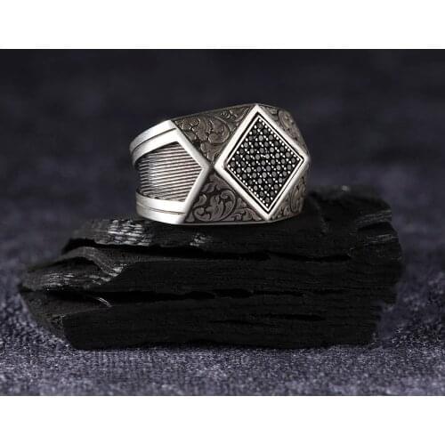 Onyx 925 Silver Special Engraved Mount Best Craftmanship Traditional Handmade Turkish Signet Ring Jewelry Gift for Women Men