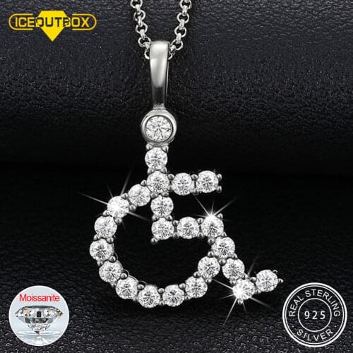 Moissanite Diamond Wheelchair Symbol Pendant 925 Sterling Silver Necklace For Women Fashion Style Fine Jewelry Gift Dropshipping