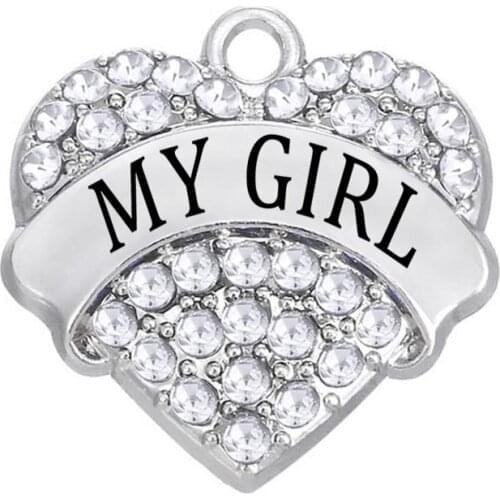 Valentines day charms for lovers Zinc Alloy Rhodium Plated my girl heart crystal message charms for lovers