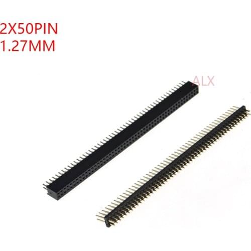 5sets Gold Plated 2X50 PIN Double row 1.27MM PITCH MALE PIN Header and female header connector Strip 2X50PIN 2*50 50p 50PIN PCB