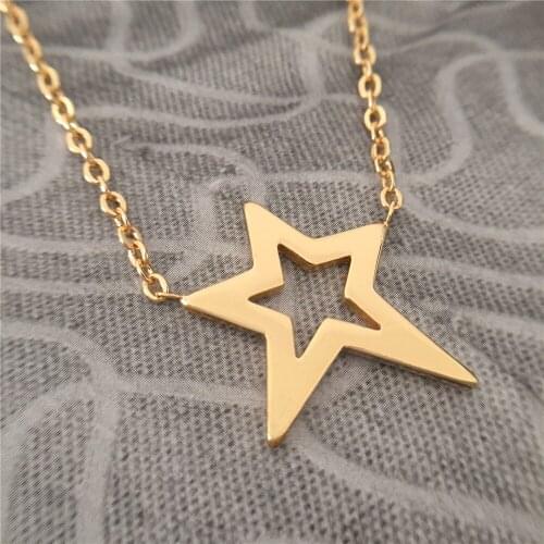 Simple Basic Gold Color Plating Hollow Irregular Star Charm Necklace For Women Girl Casual Lovely Jewelry Accessory