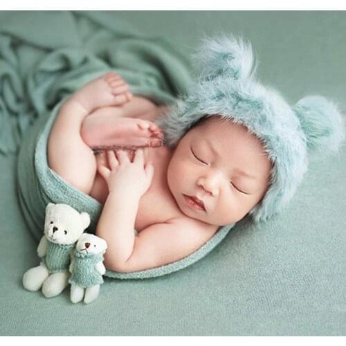 Newborn Baby Photography Props Accessories Bear Blanket Hat Toy 3 Pieces Set Fotografia Backgroud Photo Shot Backdrop Costumes