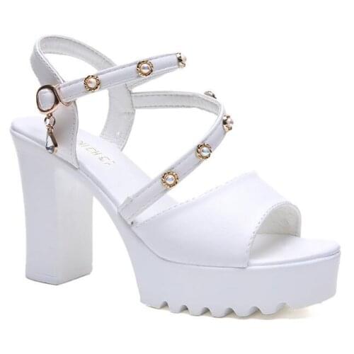 Classic Summer High Quality Womens Summer Sandals Korean Solid Color High Heels Sandals Fish Mouth Fashion Female Sandals